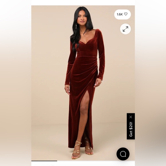 Lulu's Burgundy Velvet Long-Sleeve Ruched Midi Dress Lulu's Burgundy Velvet Long-Sleeve Ruched Midi Dress